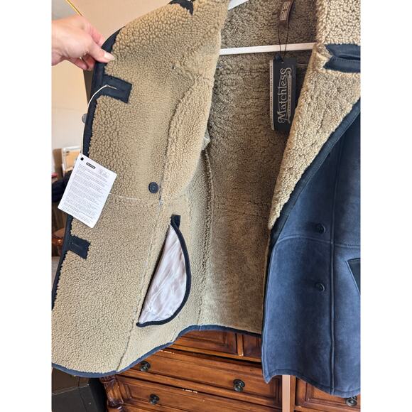 Matchless London Black Blue Suede Shearling Coat NWT Retail $3,900 L - Picture 7 of 12